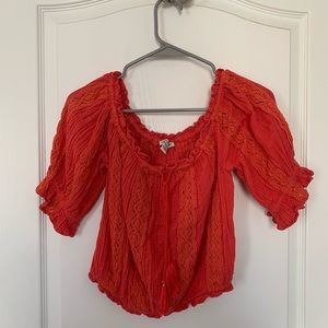Small American Eagle off the shoulder red-orange cropped shirt for sale